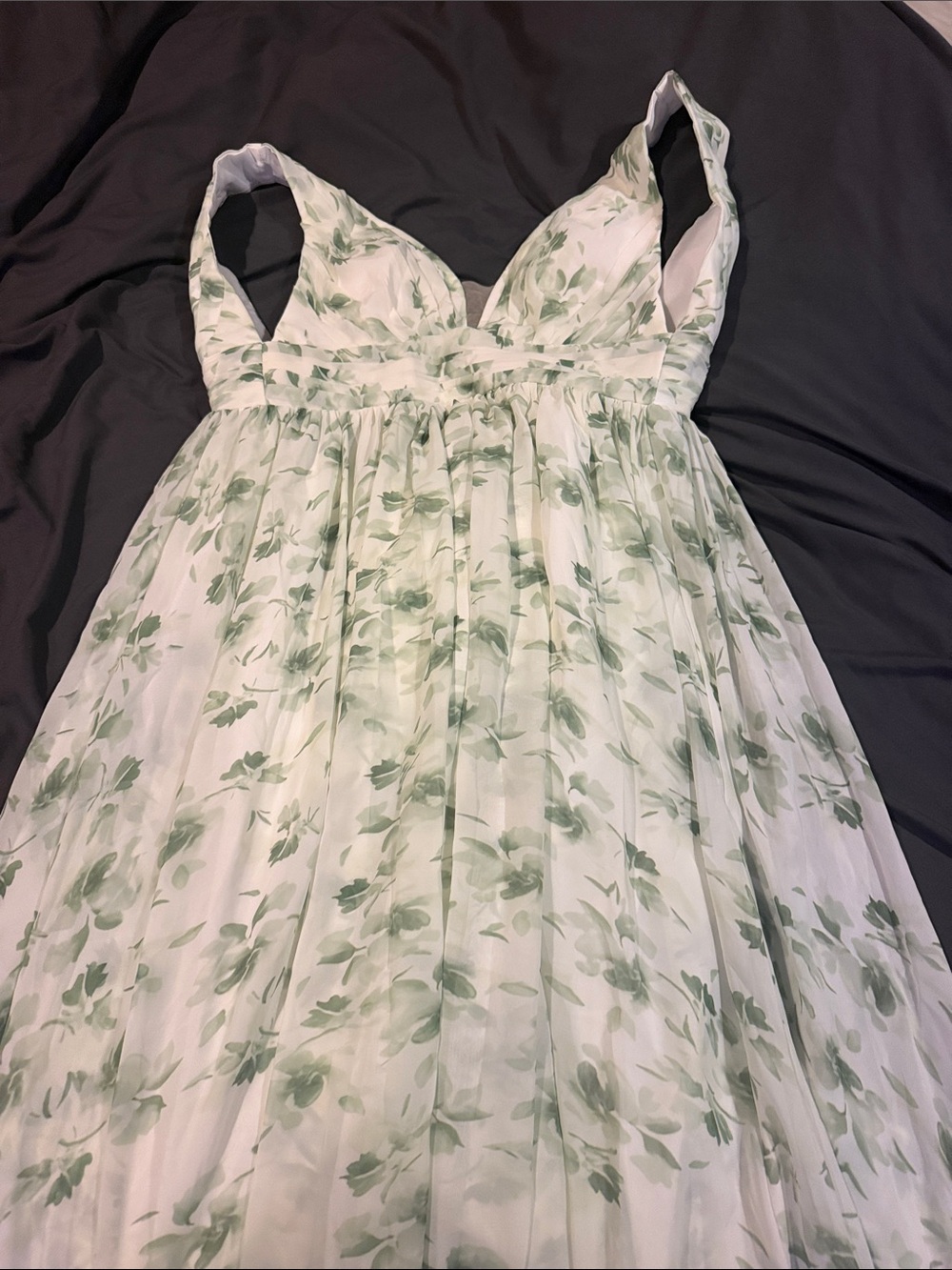 White and Sage Green Floral A-Line Dress